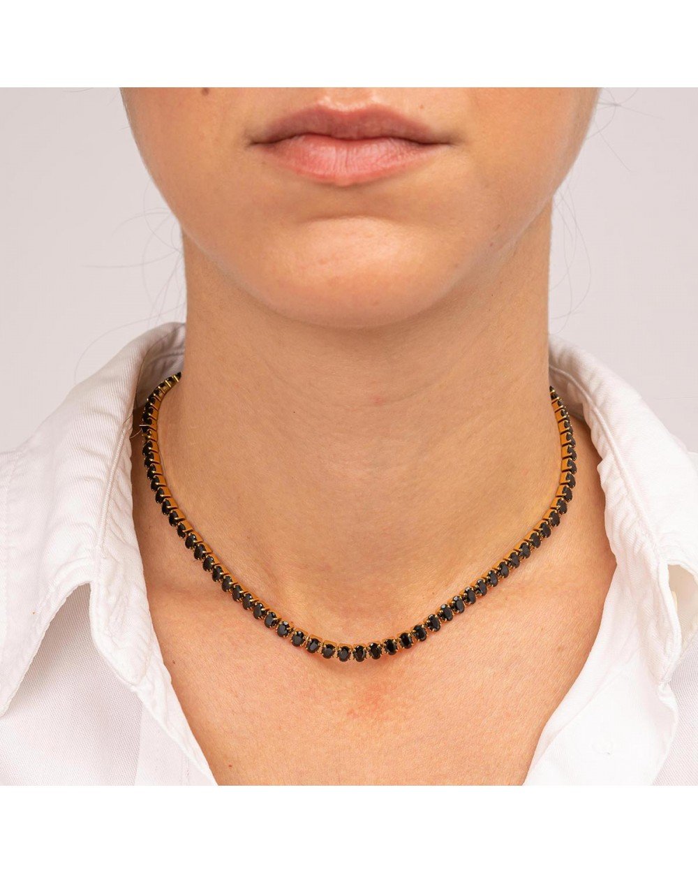 Κολιέ choker ριβιέρα Excite Fashion Jewellery με οβάλ μαύρα ζιργκόν από ανοξείδωτο επιχρυσωμένο ατσάλι Κοσμήματα